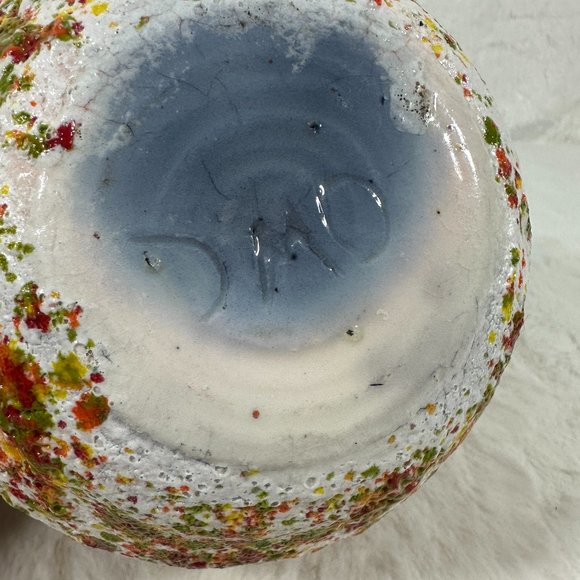 Vintage MCM Retro Art Pottery Bowl Vase Planter Confetti Signed rough texture - Picture 3 of 9